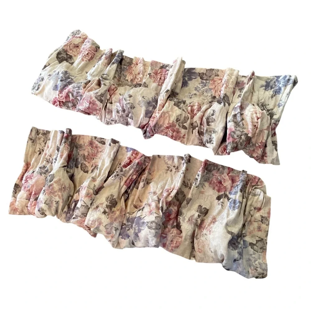 Vintage Curtains Panels Valance‎ Set Country Cottage Cottagecore Floral Rose 80s